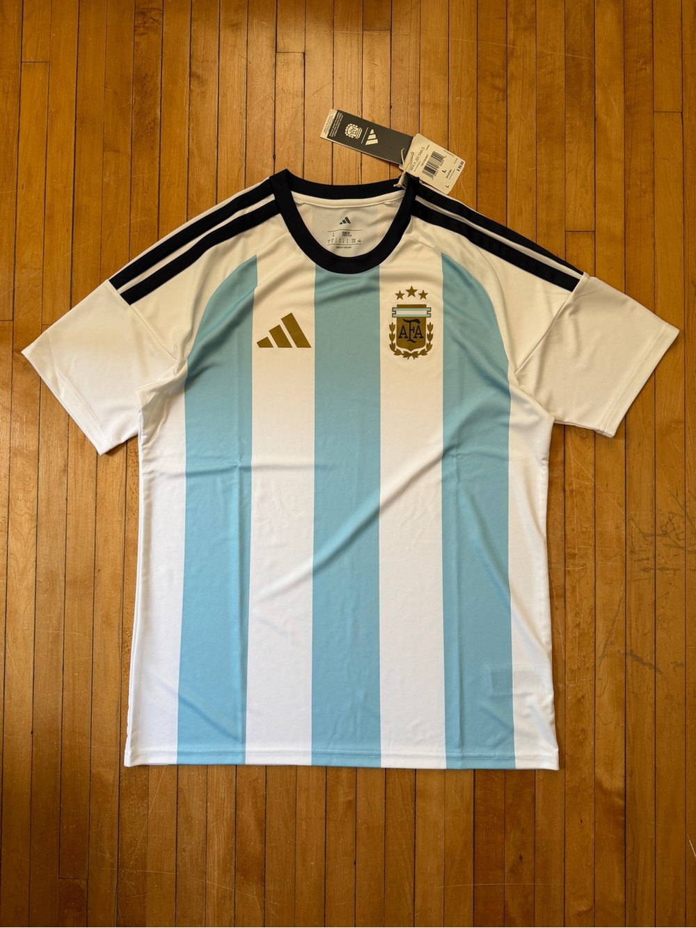 NWT Adidas Argentina 26 Home Fan Soccer Jersey White/Ice Blue KA8069 Mens Sz. L